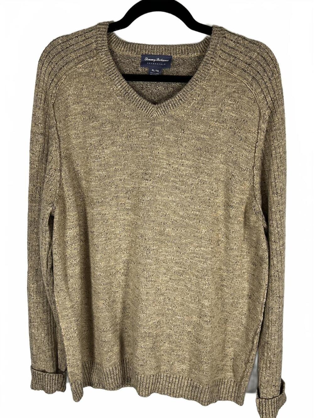 Tommy Bahama Reversible Knit Sweater Gorpcore Coastal Grandma Minimalist Tan XL